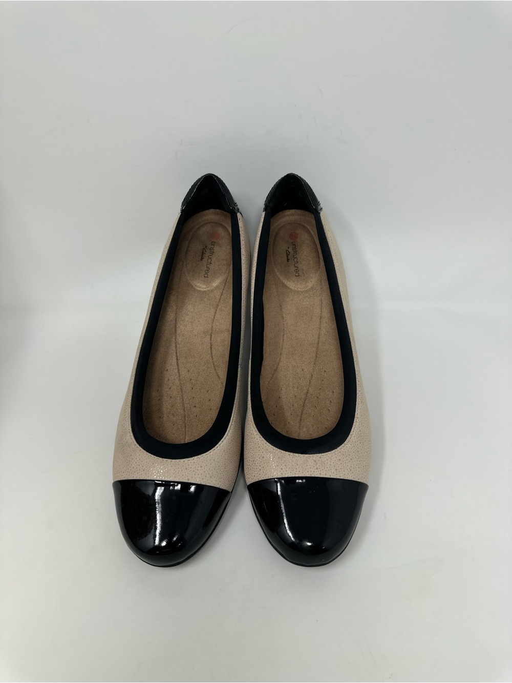 Beige and Black Cap-Toe Women's Ballet Flats